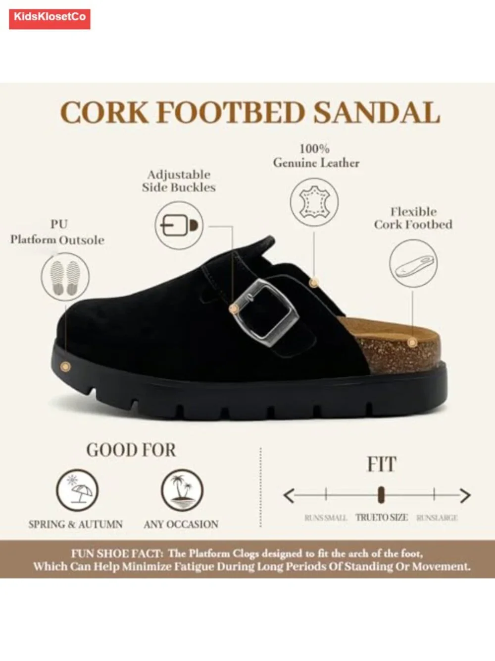 Genuine Leather Platform Clogs for Kids Memory Foam Arch Support Non-Slip Mules